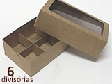 Caixa com Divisória para Docinhos, Caixa 6 Divisórias (Kraft), Medida 12 X 7.5 X 4 cm